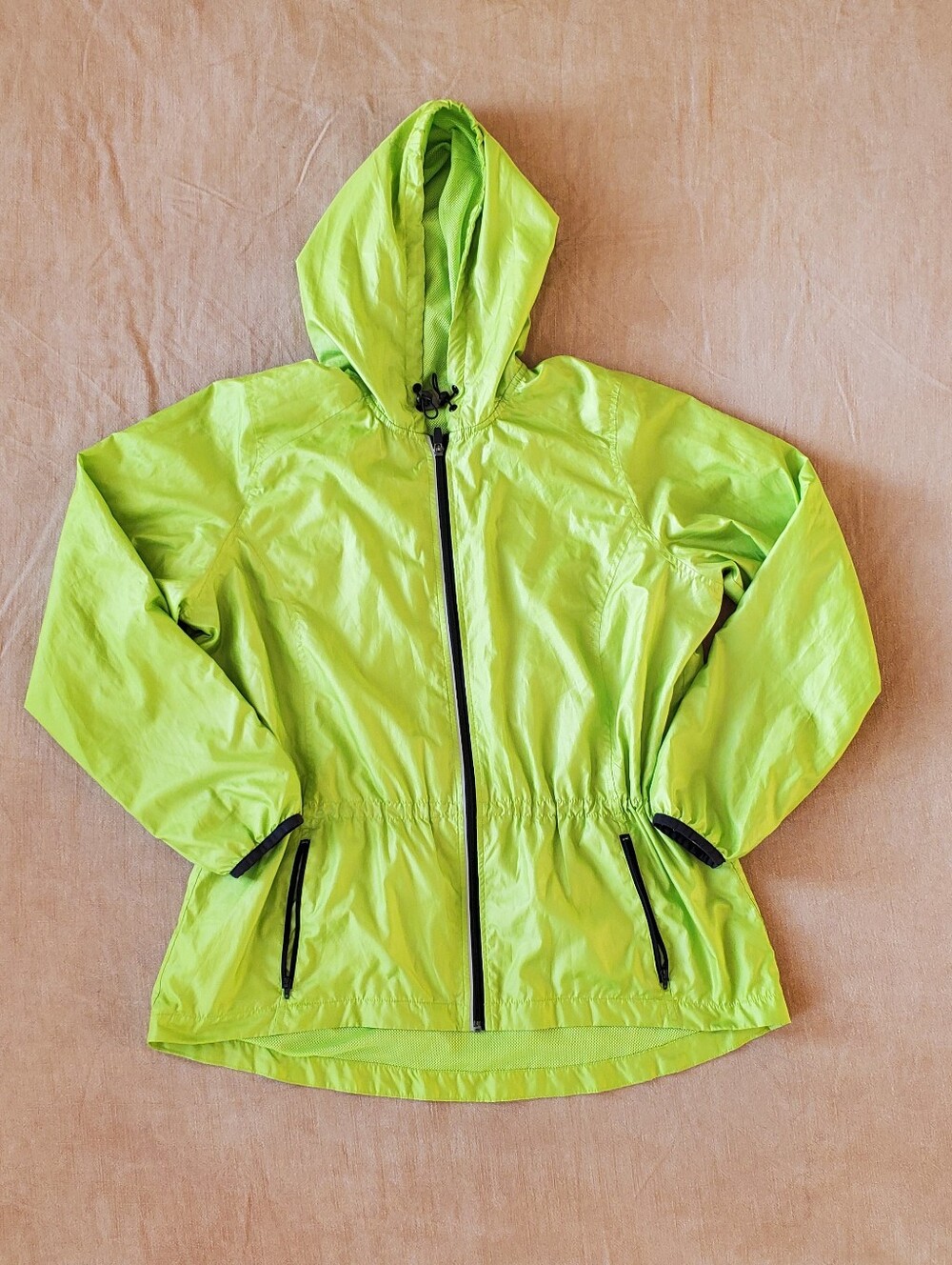 Xersion Lightweight Hooded Windbreaker Jacket Lime Neon Green Women's Size XL
